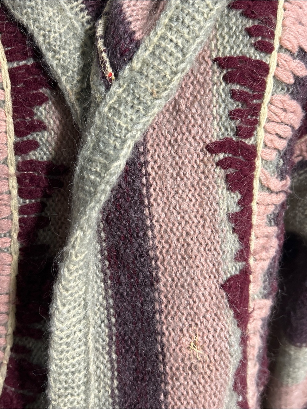 Vintage 70s boho twee tie waist striped embroidered hooded cardigan sweater M - Picture 9 of 9